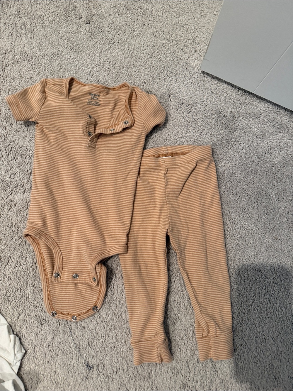 Striped Ribbed One-Piece & Pants Set - Tan